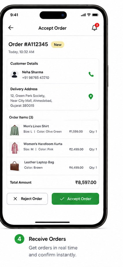 Receive Orders — get orders in real time and confirm instantly